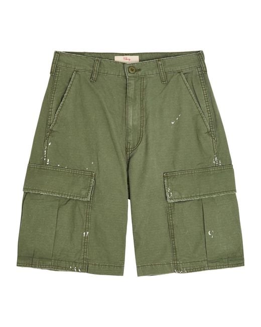 CHERRY LA Green Paint-Splatter Cotton Cargo Shorts for men