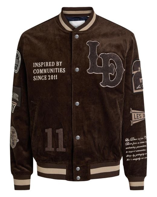 Les Deux Black Quilted Appliquéd Corduroy Varsity Jacket for men