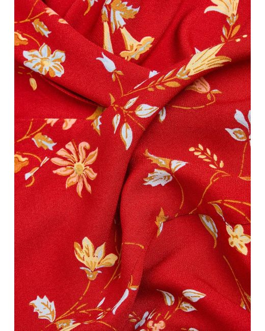 Reformation Red Clemence Floral-Print Crepe Wrap Top