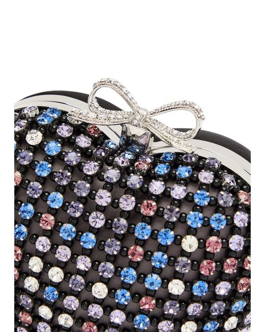 Self-Portrait Blue Heart Crystal-Embellished Satin Clutch