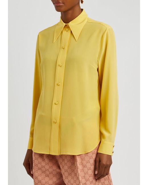 Gucci Yellow Silk Crepe De Chine Shirt