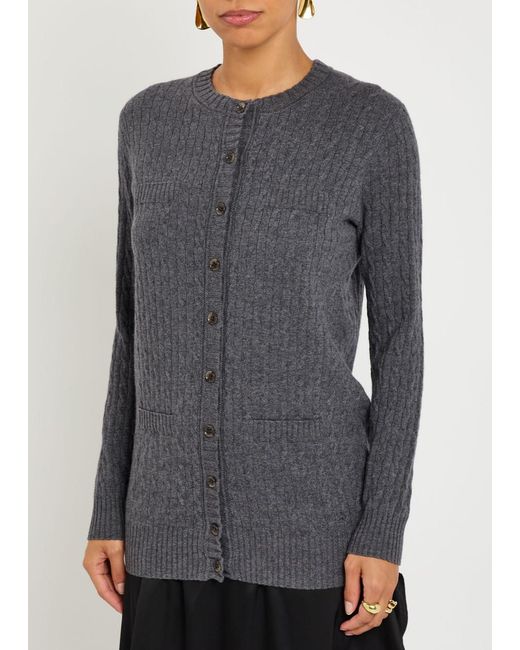 Lisa Yang Gray Inda Cable-Knit Cashmere Cardigan