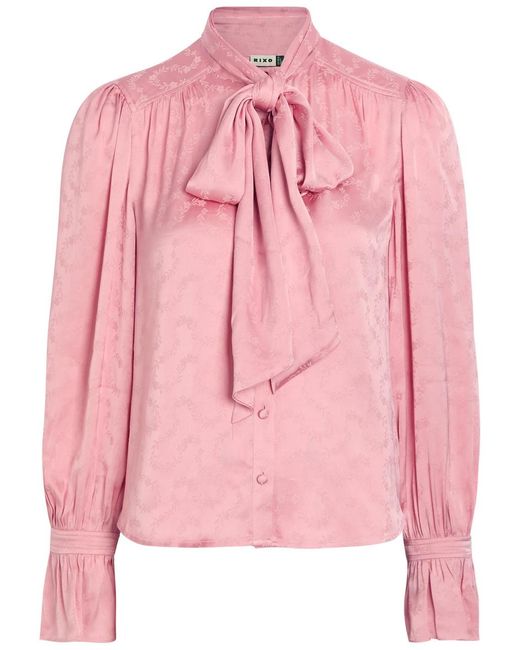 Rixo Pink Evanora Floral-Jacquard Satin Blouse