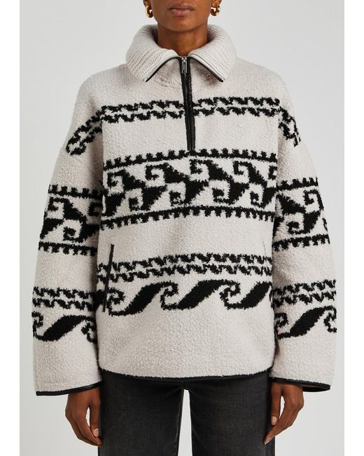 Isabel Marant Gray Marner Intarsia Half-Zip Fleece Jumper