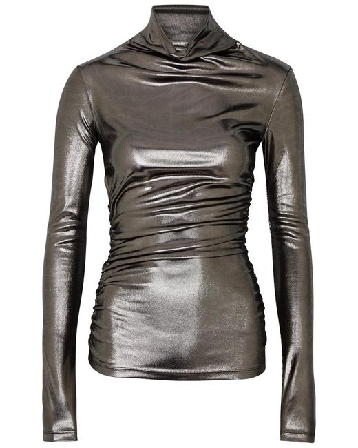 Blumarine Black Metallic Cut-out Ruched Jersey Top
