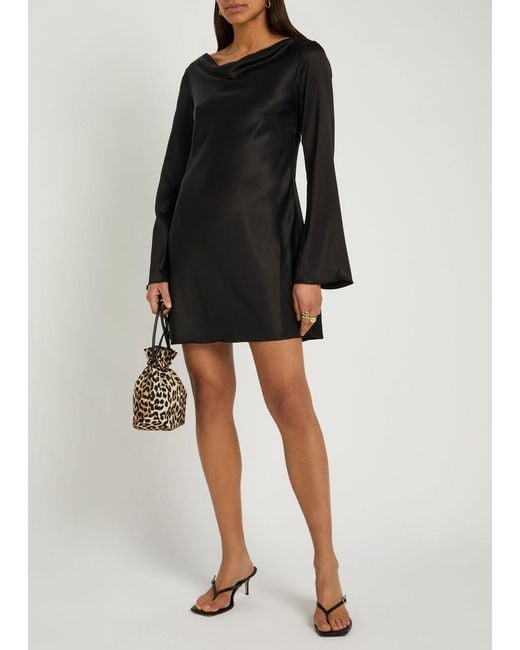 Reformation Black Pike Draped Satin Mini Dress