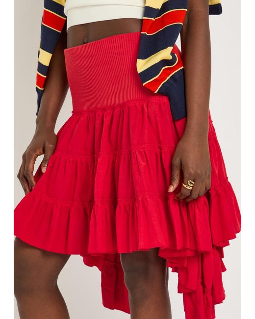 J.W. Anderson Red Ruffle Asymmetric Silk And Cotton-Blend Skirt