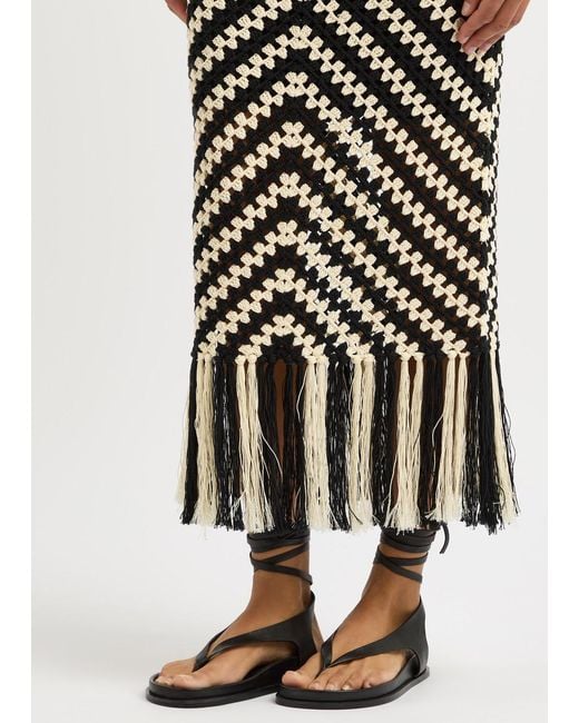 Zimmermann White Halliday Striped Crochet Midi Skirt
