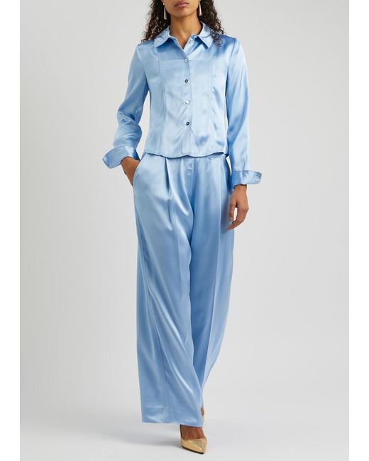 Stine Goya Blue Ciara Wide-leg Satin Trousers