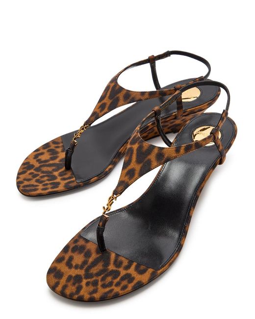 Saint Laurent Brown Cassandra 40-Print Grosgrain Wedge Sandals