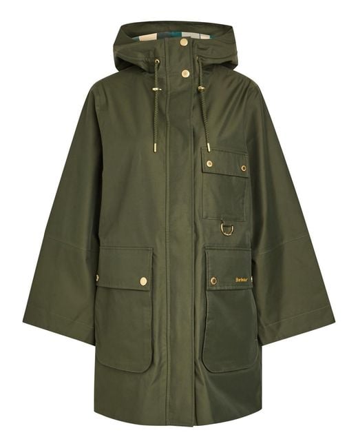 Barbour Green Arla Waterproof Hooded Cotton-Blend Jacket