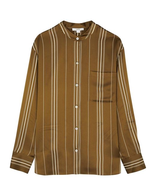 Vince Brown Striped Silk-satin Shirt