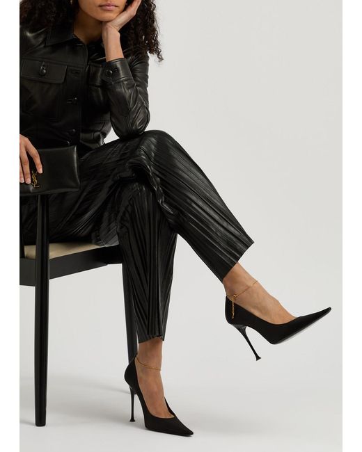 Saint Laurent Black Doville 110 Anklet-Embellished Satin Pumps
