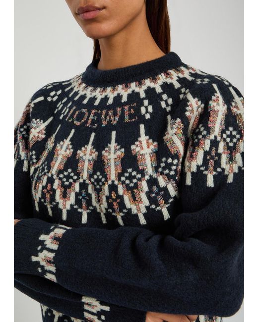 Loewe Blue Patterned Wool-Blend Jumper