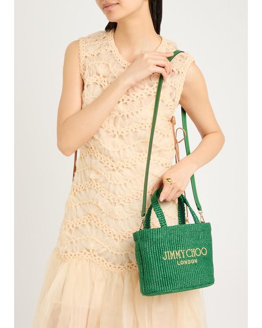 Jimmy Choo Beach Mini Raffia Tote in Green | Lyst