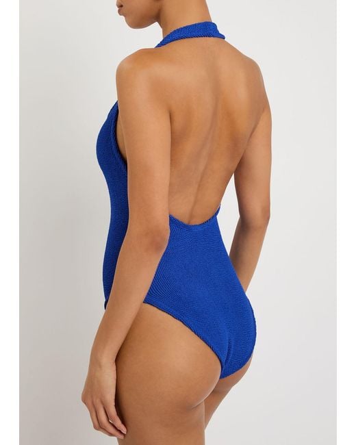 Hunza G Blue Sandy Halterneck Crinkle Swimsuit