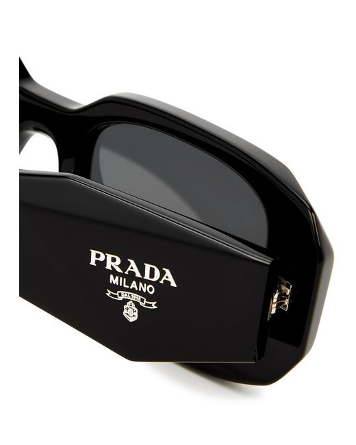 Prada Black Rectangle-frame Sunglasses , Designer-stamped Wide Arms, 100% Uv Protection for men