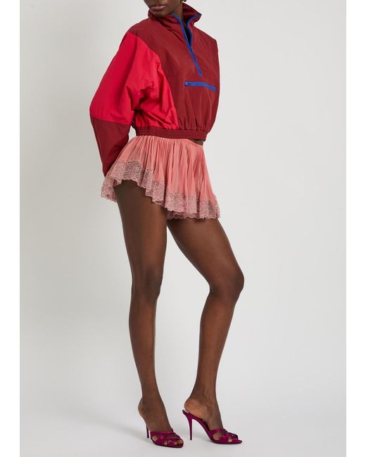 Saint Laurent Red Lace-Trim Silk-Georgette Shorts