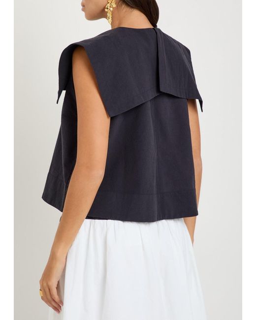 Les Vacances d'Irina Blue Puritan Textured Cotton Top