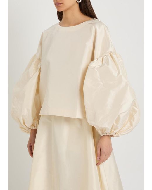 Suzie Kondi Natural Balon Balloon-Sleeve Silk-Taffeta Top