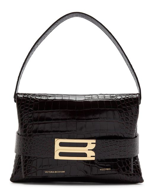 Victoria Beckham Black B Crocodile-Effect Leather Pouch