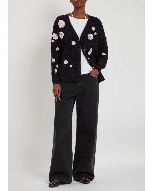 BERNADETTE Blue Cammi Floral-Embellished Wool-Blend Cardigan