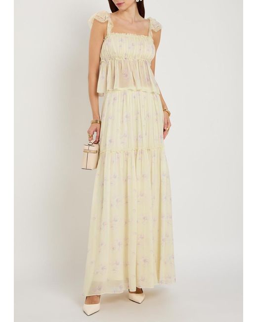 LoveShackFancy White Siena Floral-Print Georgette Top