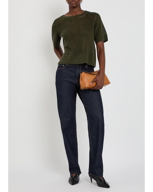 Eileen Fisher Green Open-Knit Linen And Cotton-Blend T-Shirt