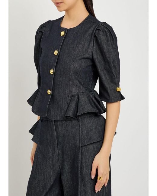 Sister Jane Blue Curio Peplum Stretch- Blouse