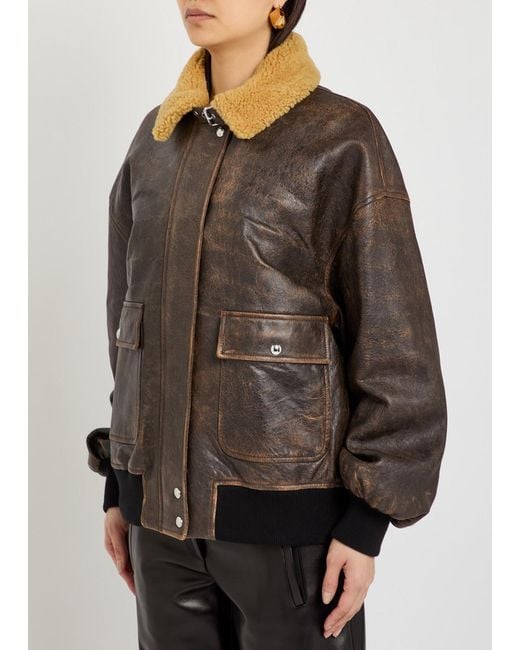 Khaite Brown Sandor Shearling-Collar Leather Jacket