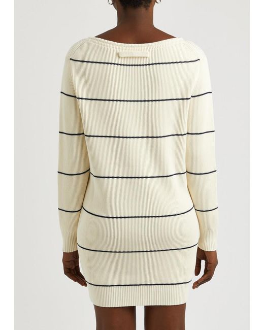 Victoria Beckham Natural Frame Striped Cotton-Blend Mini Jumper Dress
