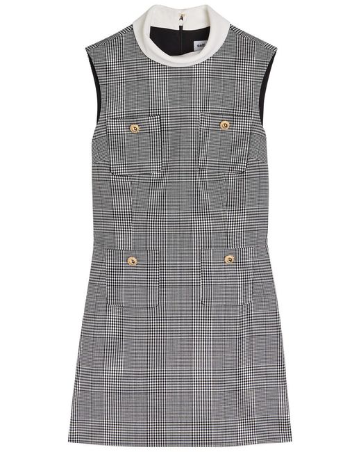 Self-Portrait Gray Prince Of Wales Checked Woven Mini Dress