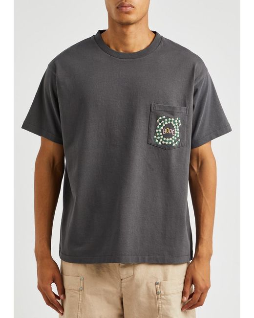Bode Gray Logo-embroidered Cotton T-shirt for men