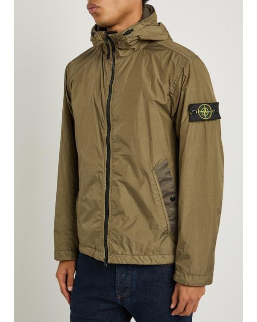 Stone Island Green Hooded Crinkled Shell Jacket for men