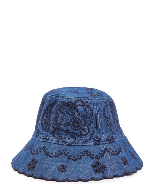 Zimmermann Blue Paisley Embroidered Denim Bucket Hat