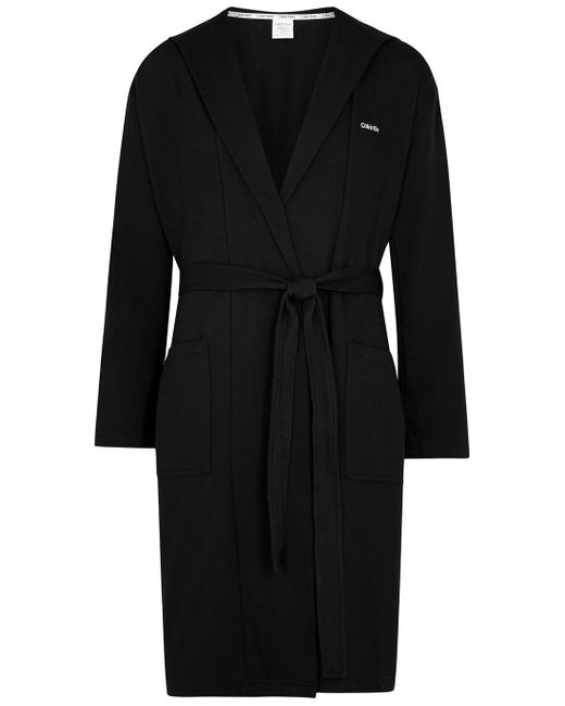 Calvin Klein Cotton Black Logo Stretchjersey Robe for Men Lyst
