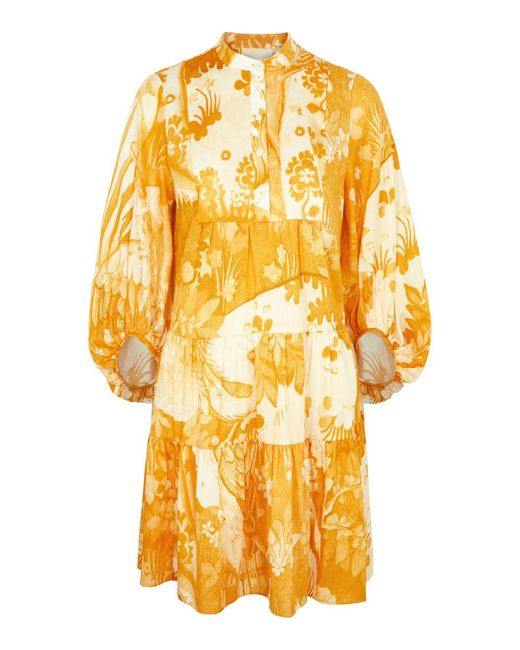 Erdem Yellow Printed Cotton Mini Dress