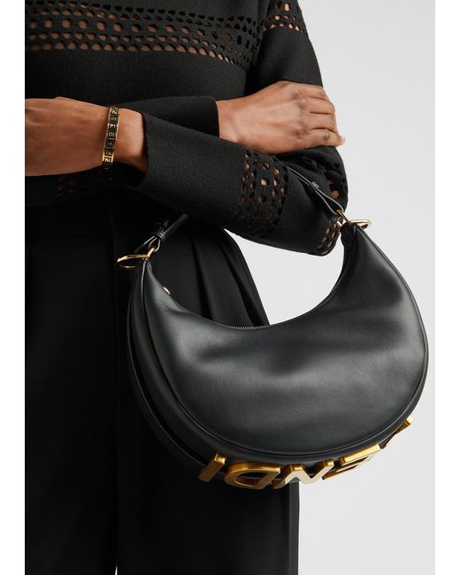 Fendi Black Graphy Small Leather Hobo Bag