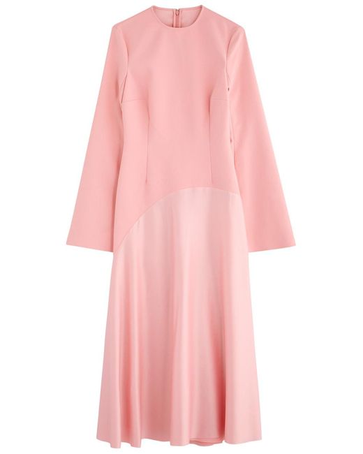 Solace London Pink Gaia Satin And Crepe Midi Dress
