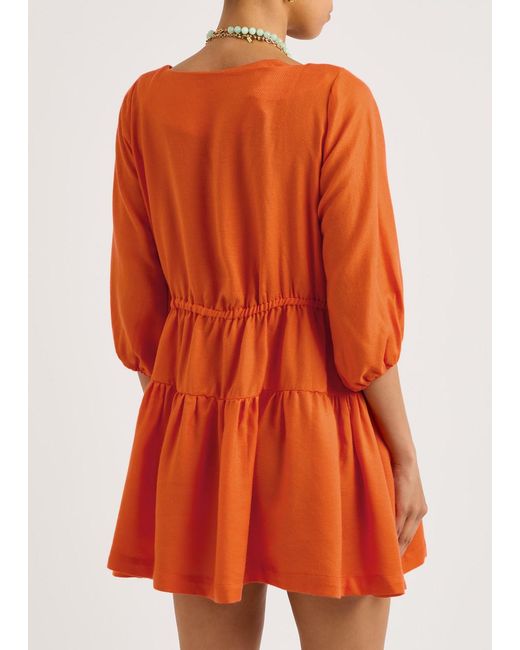 Casa Raki Orange Lili Tiered Cotton Mini Dress