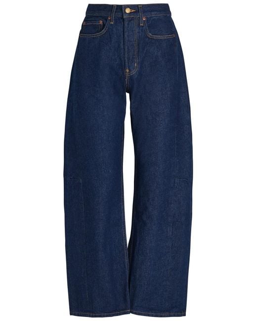 B Sides Blue Slim Lasso Structured Barrel-Leg Jeans