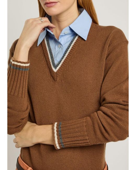 Stella McCartney Brown Shirt-Effect Wool Jumper