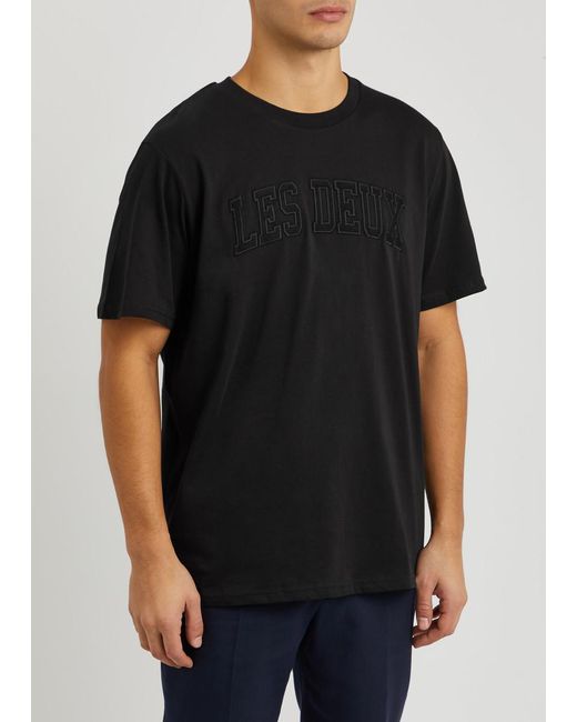 Les Deux Black Script Logo Cotton T-shirt for men