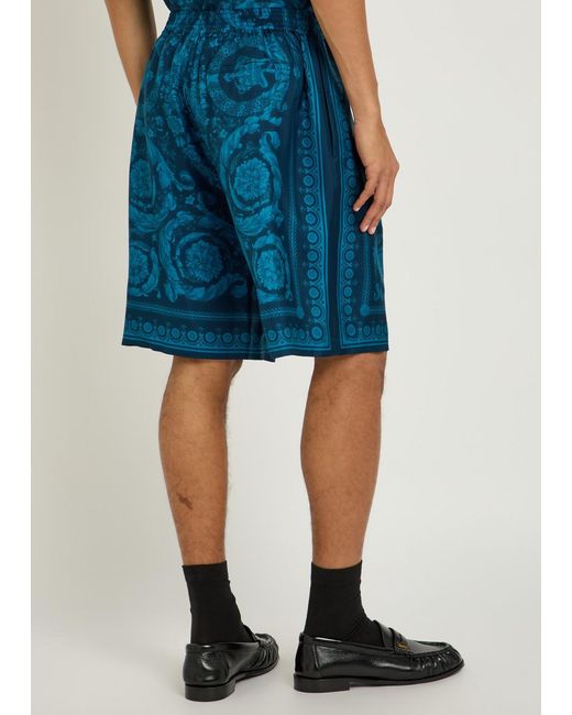 Versace Blue Printed Silk Shorts for men
