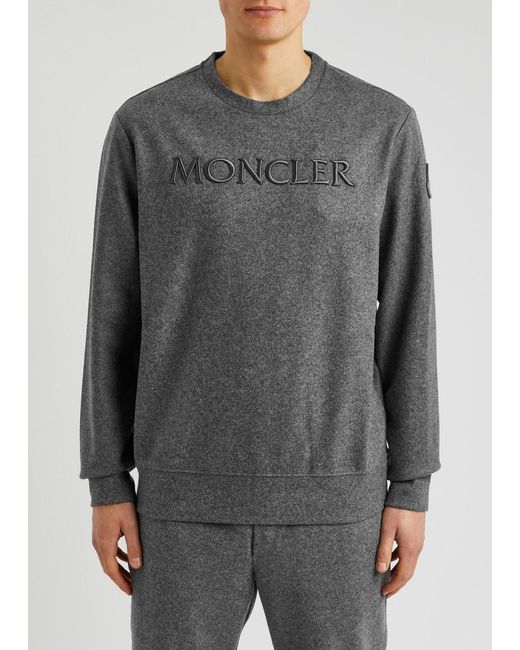 Moncler Gray Logo-embroidered Wool-blend Sweatshirt for men