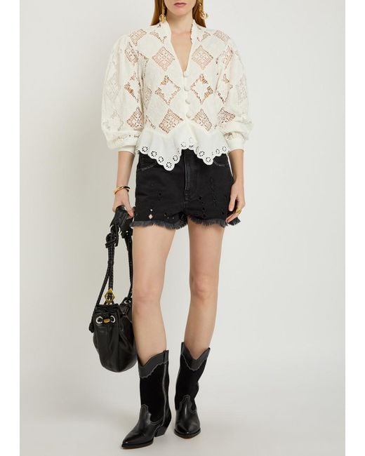 Isabel Marant White Nina Cutwork-Embroidery Cotton And Linen-Blend Blouse