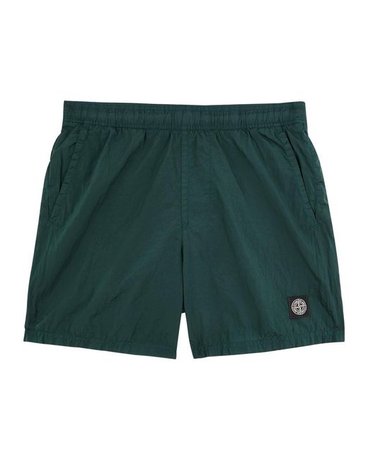 Stone Island Green Logo Shell Swim Shorts, Shorts, Dark for men