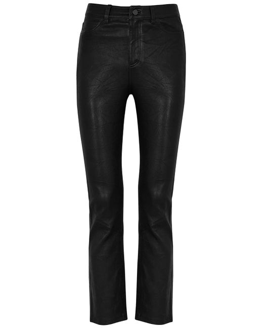 PAIGE Cindy Slim-leg Leather Jeans in Black | Lyst