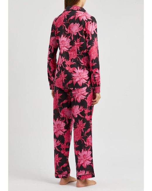 Desmond & Dempsey Red Night Bloom Printed Cotton Pyjama Set