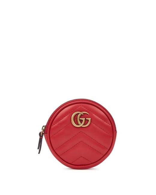 Gucci Red GG Marmont Mini Round Shoulder Bag Leather Ceris